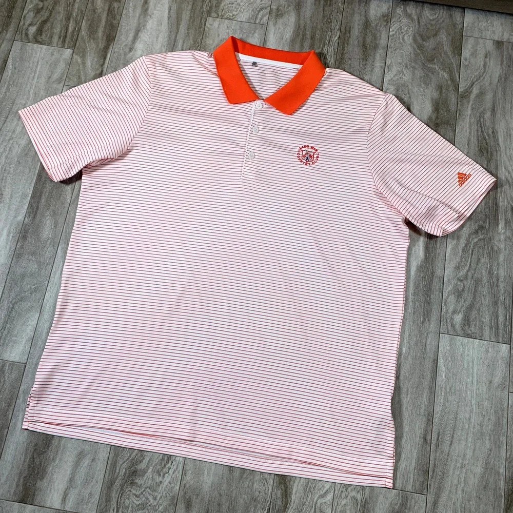 Adidas Golf Polo Shirt Mens Extra Large XL Orange Stripes Lightweight Rugby